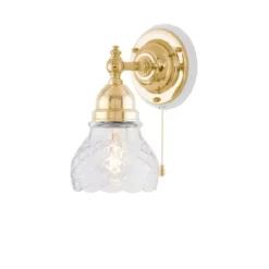 Karlskrona Lampfabrik Adelborg Vägglampa m. dragbrytare, polerad mässing/benvit