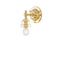 Karlskrona Lampfabrik Adelborg Vägglampa m. dragbrytare, polerad mässing/brun