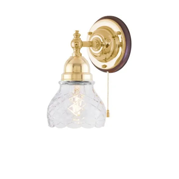 Karlskrona Lampfabrik Adelborg Vägglampa m. dragbrytare, polerad mässing/brun