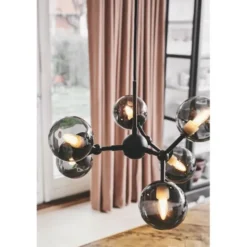 Halo Design Atom Takkrona Svart/Rökfärgat glas Ø45cm