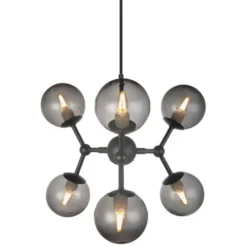 Halo Design Atom Takkrona Svart/Rökfärgat glas Ø45cm