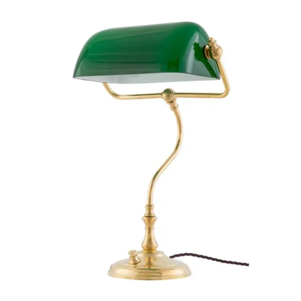 Karlskrona Lampfabrik Bankirlampa, blank mässing/grön
