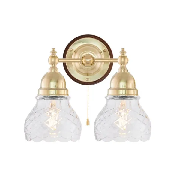Karlskrona Lampfabrik Bergman Vägglampa m. dragbrytare, polerad mässing/brun