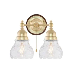 Karlskrona Lampfabrik Bergman Vägglampa m. dragbrytare, polerad mässing/brun