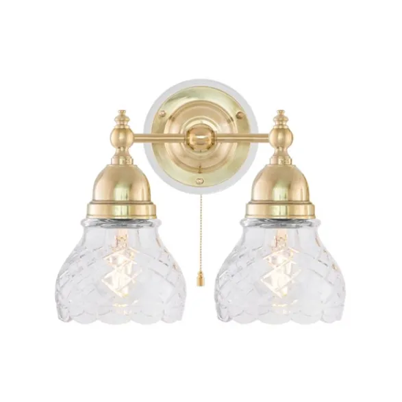 Karlskrona Lampfabrik Bergman Vägglampa m. dragbrytare, polerad mässing/benvit