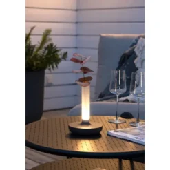 Konstsmide Biarritz bordslampa, svart/frostad vas