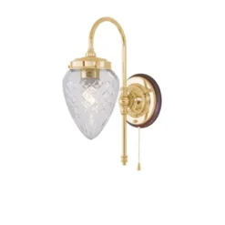 Karlskrona Lampfabrik Blomberg Vägglampa m. dragbrytare, polerad mässing/brun