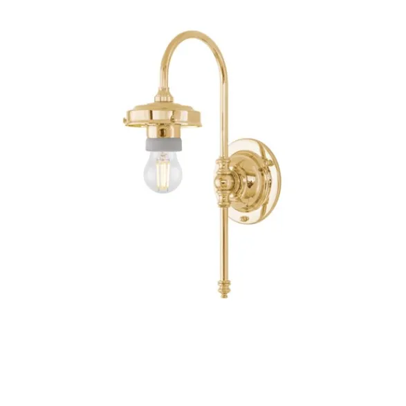 Karlskrona Lampfabrik Blomberg Vägglampa m. dragbrytare, polerad mässing/benvit