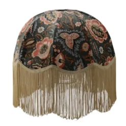 Hallbergs Belysning Blommig Lampskärm med guldfrans 50 cm