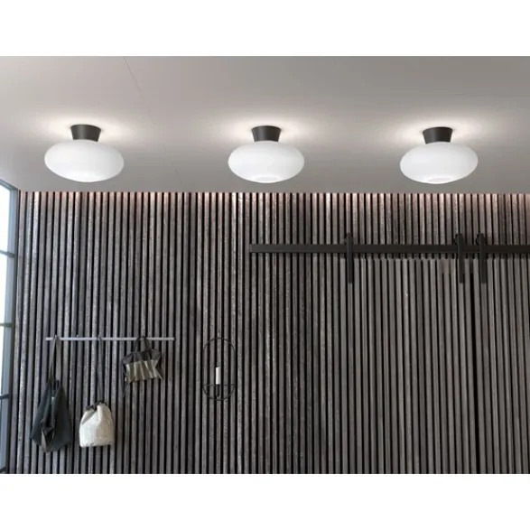 Belid Bullo XL Plafond, Mattsvart/Opalglas 38cm