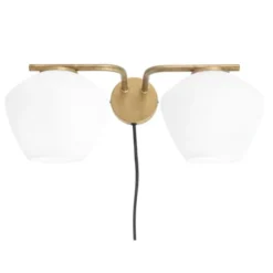 Konsthantverk DK 2 vägglampa, råmässing/opal 48cm