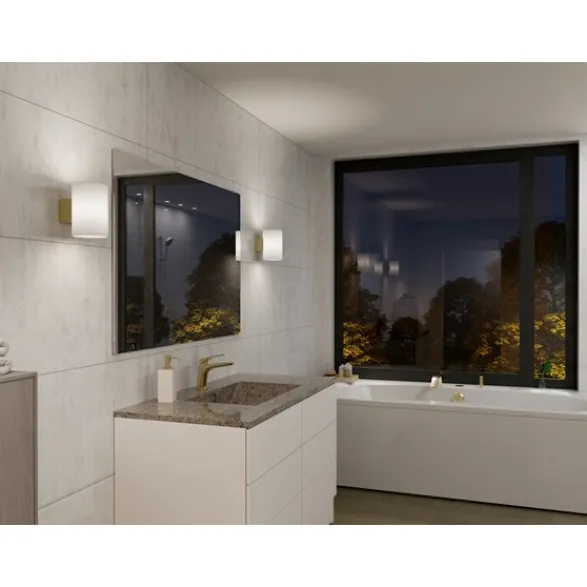 Herstal Evoke vägglampa L satin brass/opal E14