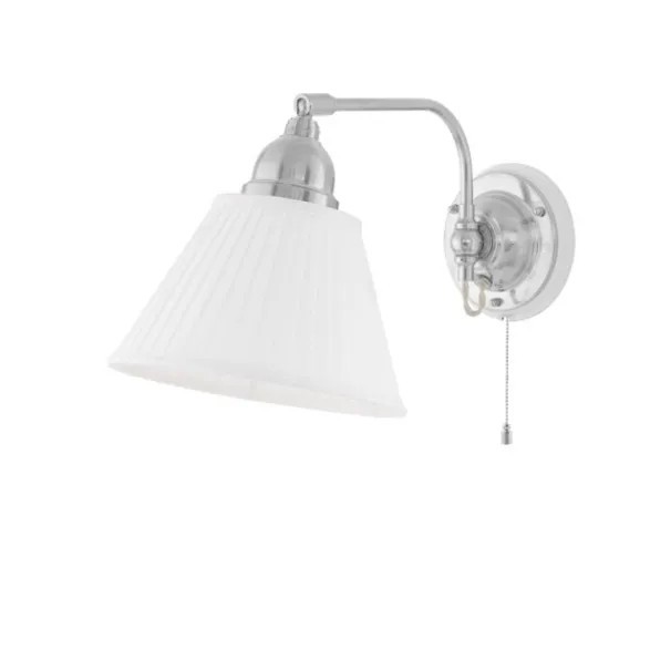 Karlskrona Lampfabrik Gripenberg vägglampa nickel/vit m dragbrytare