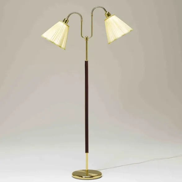 Armaturhantverk Gripsholm golvlampa, mässing/mahogny 145cm