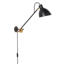 Konsthantverk KH#1 vägglampa med lång arm, svart/råmässing 55cm