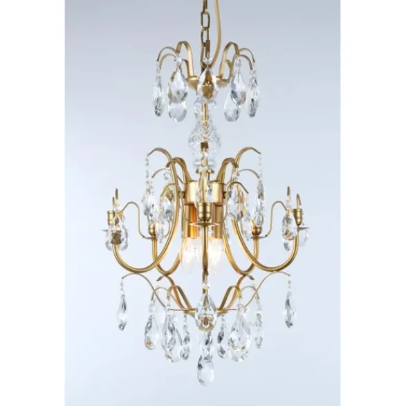 Norrsken Design Kristallkrona Charlotte 5-Arm Liten Borstad Mässing 40cm