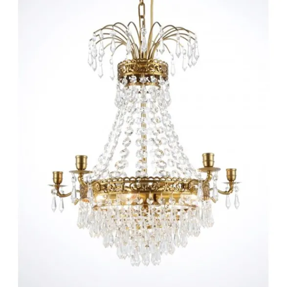 Norrsken Design Kristallkrona Empire Classic 5-Arm Liten Borstad Mässing 49cm