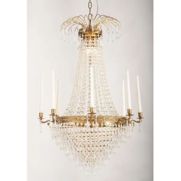 Norrsken Design Kristallkrona Empire Classic Ny 8-Arm Stor Borstad Mässing 66cm