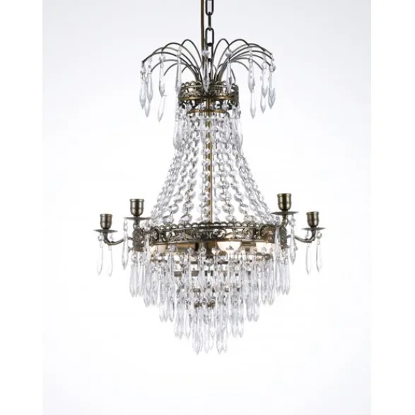 Norrsken Design Kristallkrona Empire Classic Ny 5-Arm Liten Antikmässing 49cm