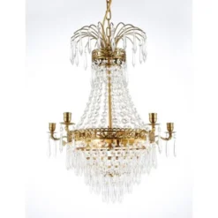 Norrsken Design Kristallkrona Empire Classic Ny 5-Arm Liten Borstad Mässing 49cm