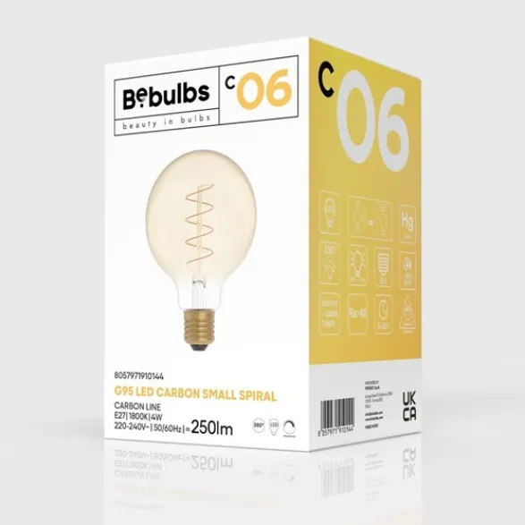 Creative cables LED-lampa Golden Carbon Line Curved Spiral 4W E27 glob 95mm dimbar