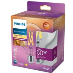 Philips LED-lampa 5,9W(60W) glob 95 E27 dim to warm