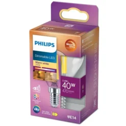 Philips LED-lampa 3,4W(40W) klot E14 dim to warm