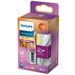 Philips LED-lampa 3,4W(40W) klot E27 dim to warm