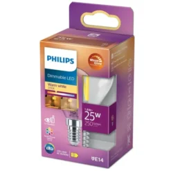 Philips LED-lampa 2,5W(25W) klot E14 dim to warm