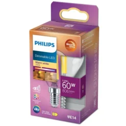 Philips LED-lampa 5,9W(60W) klot E14 dim to warm