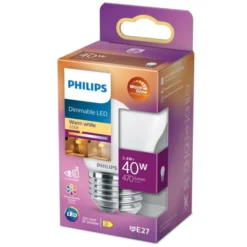 Philips LED-lampa 3,4W(40W) klot frostad E27 dim to warm