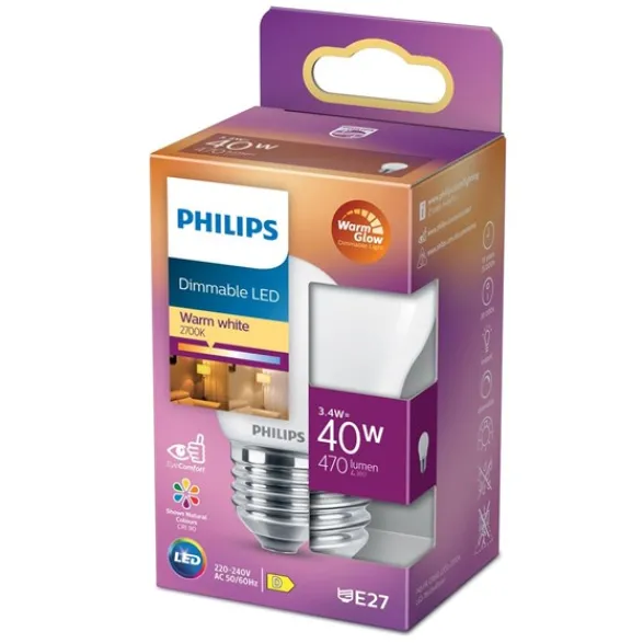 Philips LED-lampa 3,4W(40W) klot frostad E27 dim to warm