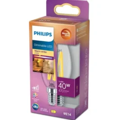 Philips LED-lampa 3,4W(40W) kronljus E14 dim to warm