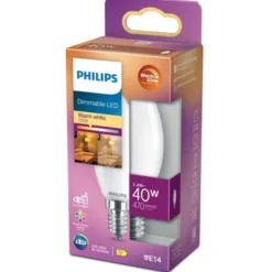 Philips LED-lampa 3,4W(40W) kronljus frostad E14 dim to warm