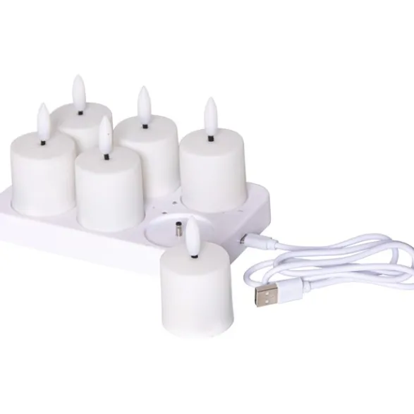 Star Trading LED Ljus 6-pack Flamme Charge Vit 8,5cm