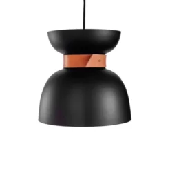 Konsthantverk Liv taklampa, mattsvart/läder 30cm