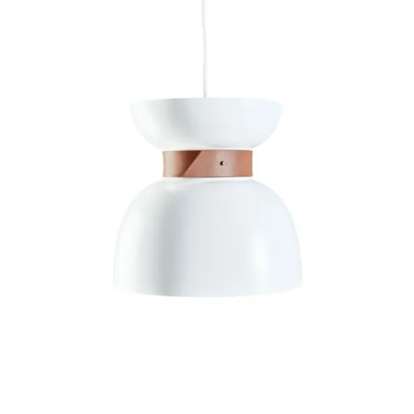 Konsthantverk Liv taklampa, mattvit/läder 30cm