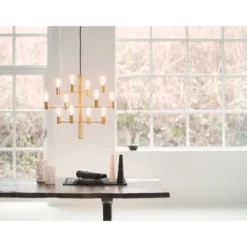 Herstal Manola 12 ljuskrona, satin/mässing 60cm