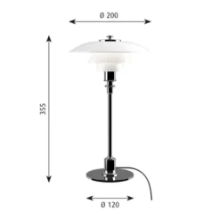 Louis Poulsen PH 2/1 bordslampa, krom/opal 35,5cm