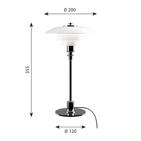 Louis Poulsen PH 2/1 bordslampa, krom/opal 35,5cm