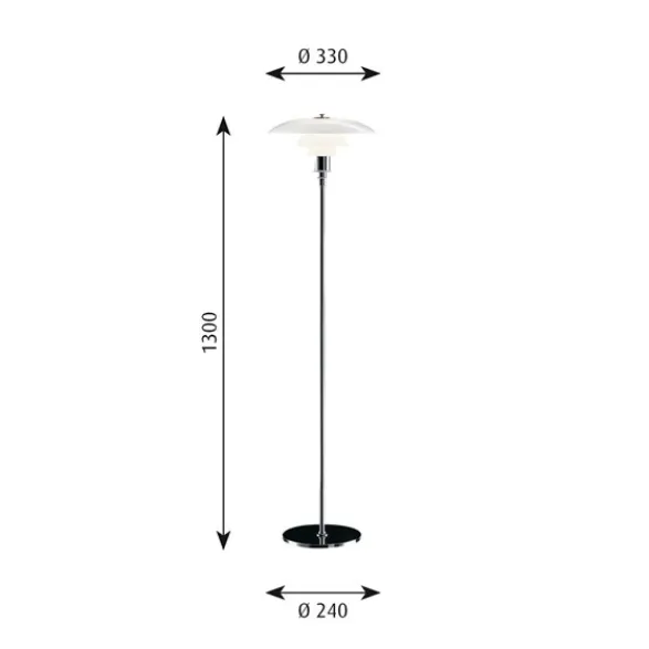 Louis Poulsen PH 3 1/2-2 1/2 golvlampa, krom/opalglas 130cm