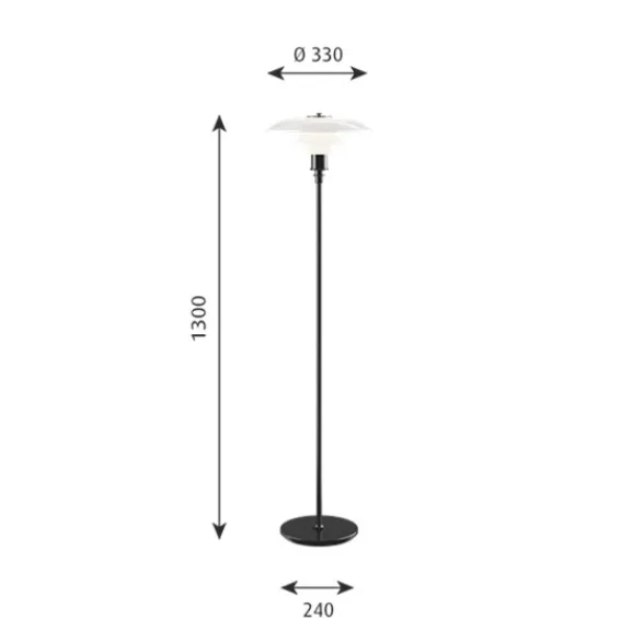 Louis Poulsen PH 3 1/2-2 1/2 golvlampa, svart metalliserad/opalglas 130cm