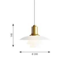 Louis Poulsen PH 2-1 pendel, mässing/opal 20cm