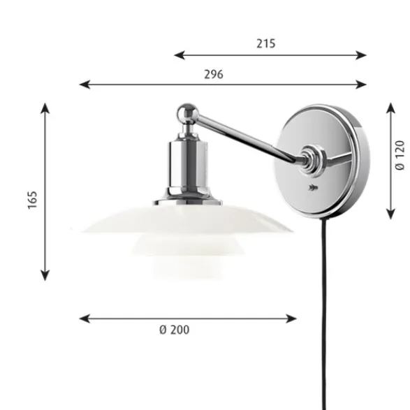 Louis Poulsen PH 2-1 vägglampa, krom/opal