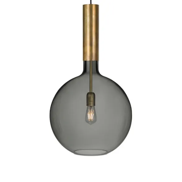 Konsthantverk Rosdala XL taklampa, råmässing/rökfärgat glas 40cm