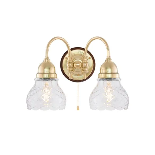Karlskrona Lampfabrik Stackelberg Vägglampa m. dragbrytare, polerad mässing/brun