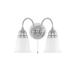 Karlskrona Lampfabrik Stackelberg Vägglampa m. dragbrytare, förnicklad mässing/benvit