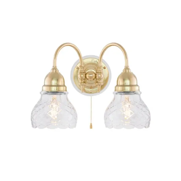 Karlskrona Lampfabrik Stackelberg Vägglampa m. dragbrytare, polerad mässing/benvit