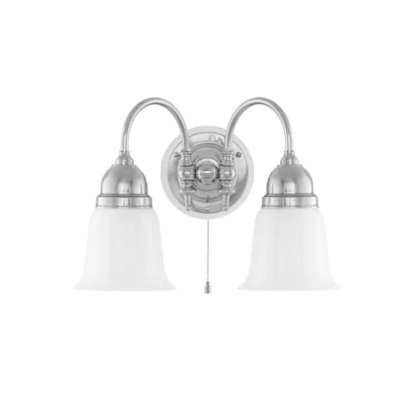 Karlskrona Lampfabrik Stackelberg Vägglampa m. dragbrytare, förnicklad mässing/benvit