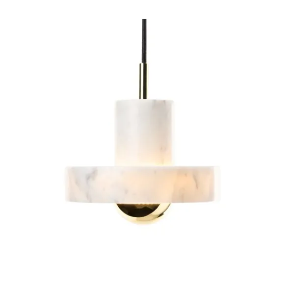 Tom Dixon Stone pendel LED, vit marmor/mässing